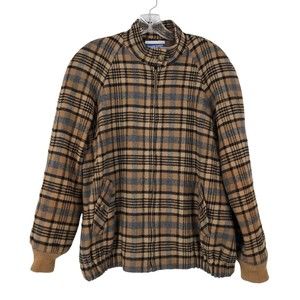 Vintage Pendleton %100 Wool Vintage USA Jacket Coat Tan Blue Plaid Lined Size M